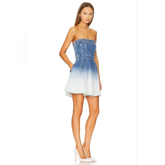 NWT Amanda Uprichard Meryl Strapless Denim Mini in Blue & White Ombre - Sz Small - Picture 9 of 14